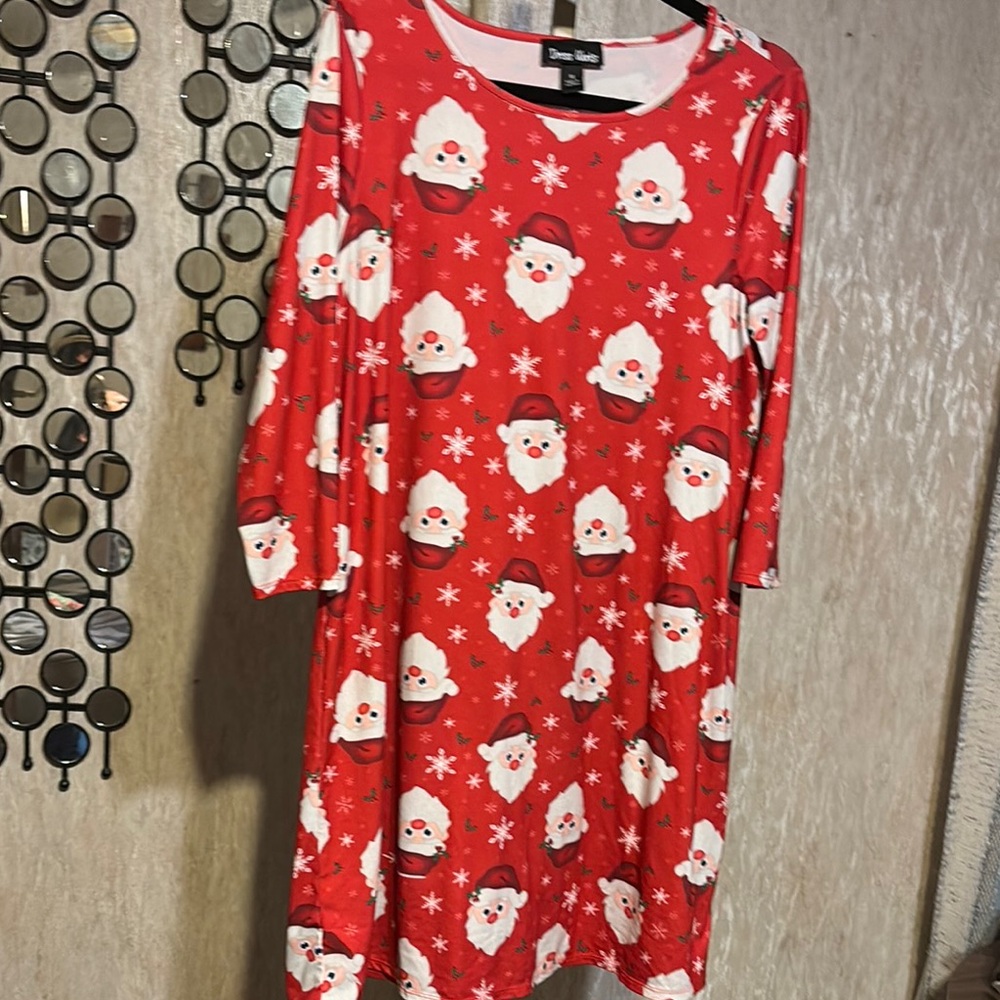 Santa Print Red Dress